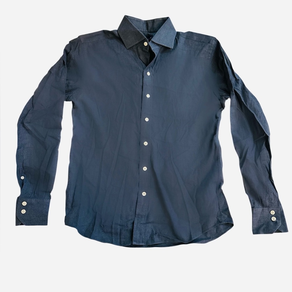 *SOLD* Men's Blue Dress Shirt in Albiate Washed Blue Denim Chambray